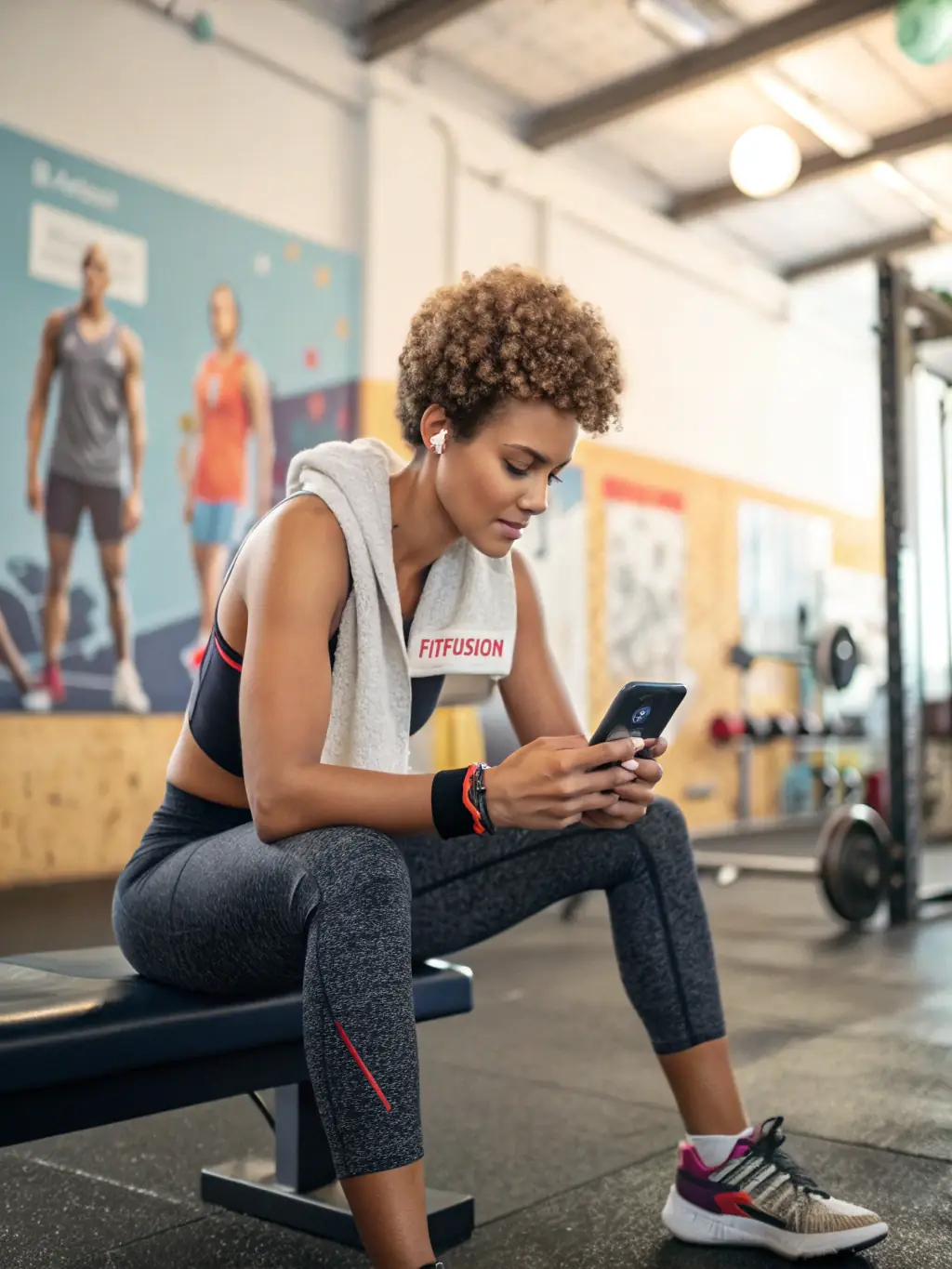 A person using a body fat calculator on a tablet, with a focus on the digital interface and ease of use. The background is a modern gym setting.